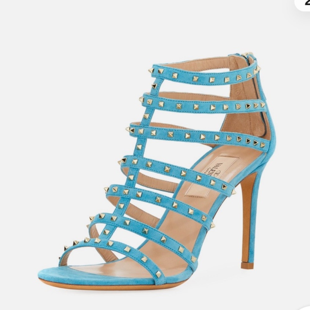 Valentino Garavani Suede Lovestud Rockstud Cage Heels Turquoise
